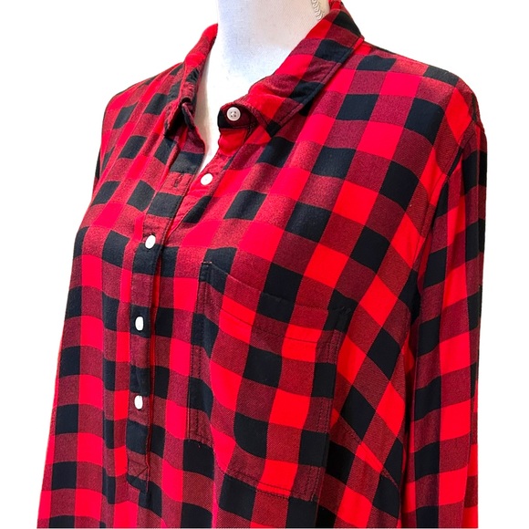 Old Navy Buffalo Plaid Rayon Shirt Dress Women’s SZ XXL in Red and Black - Picture 3 of 9